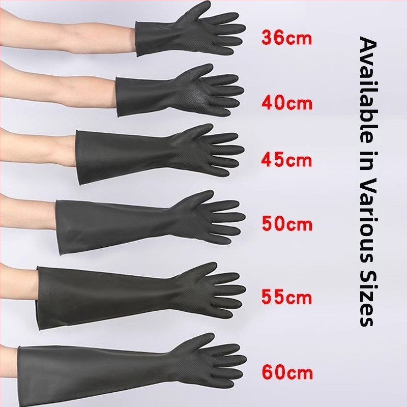 Priemyselné gumové rukavice odolné voči kyselinám a zásadám, vodotesné, s latexovou vložkou, protišmykové, s predĺženou dĺžkou 60 cm
