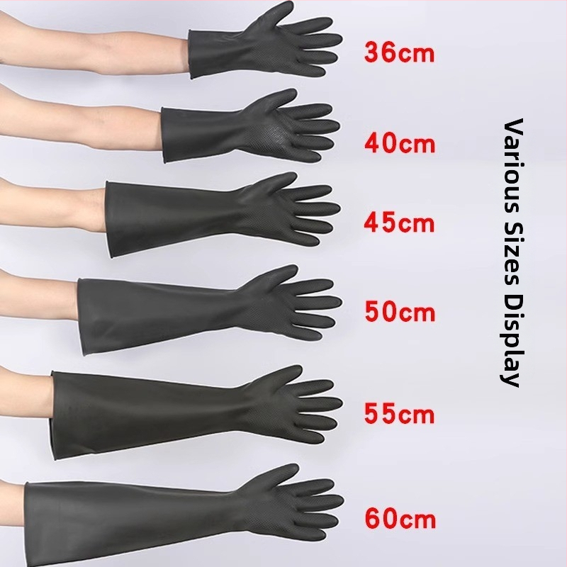 Priemyselné gumové rukavice odolné voči kyselinám a zásadám, vodotesné, s latexovou vložkou, protišmykové, s predĺženou dĺžkou 60 cm