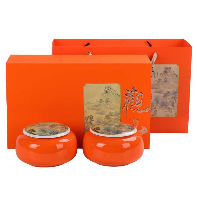 Set cadou din ceramică pentru ceai cu două borcane, ambalaj sigilat, cutie cadou pentru ceai negru și ceai verde