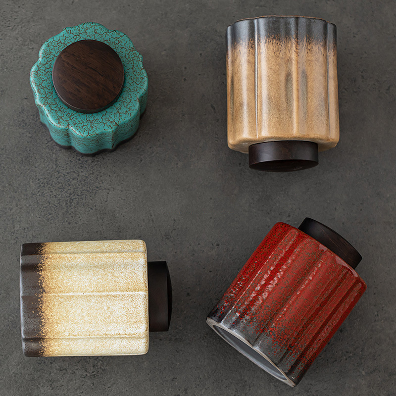 Borcan ceramic pentru ceai cu glazură colorată, etanș, destinat depozitării Pu'er acasă