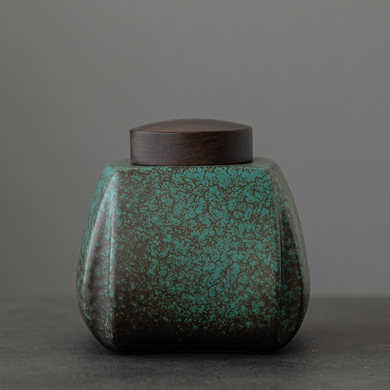 Borcan ceramic pentru ceai cu glazură colorată, etanș, destinat depozitării Pu'er acasă