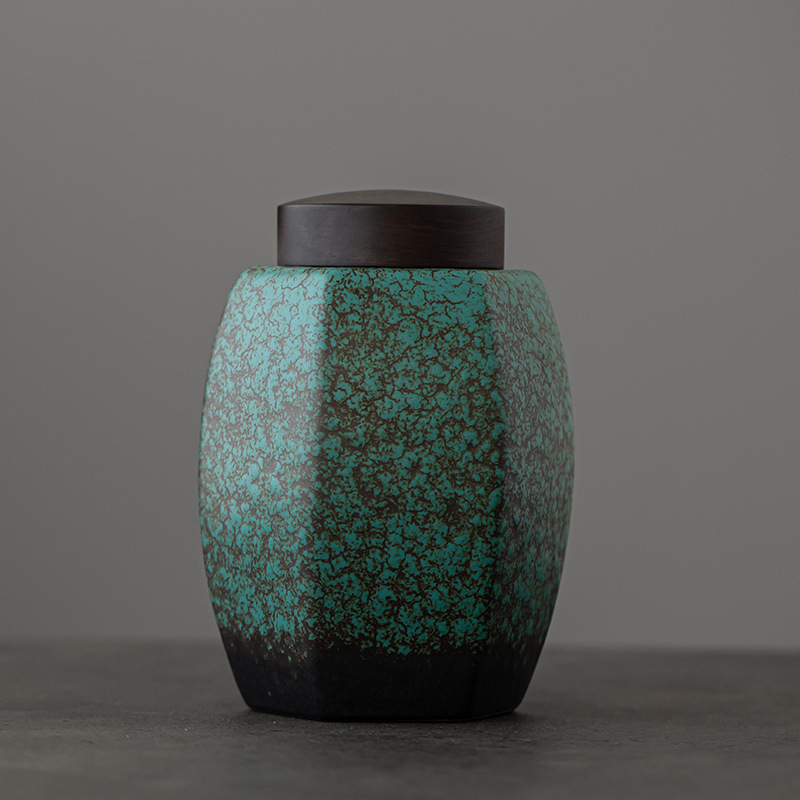 Borcan ceramic pentru ceai cu glazură colorată, etanș, destinat depozitării Pu'er acasă