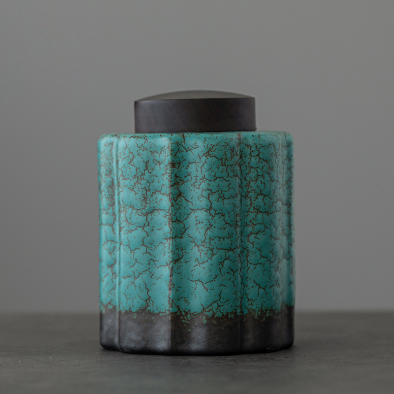 Borcan ceramic pentru ceai cu glazură colorată, etanș, destinat depozitării Pu'er acasă