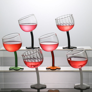 Goblet cu motiv floral, stil vintage, sticlă neagră transparentă cu dungi verticale, pahar pentru șampanie și vin roșu, rezistent la temperaturi înalte