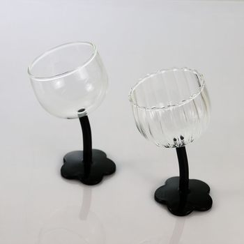 Goblet cu motiv floral, stil vintage, sticlă neagră transparentă cu dungi verticale, pahar pentru șampanie și vin roșu, rezistent la temperaturi înalte