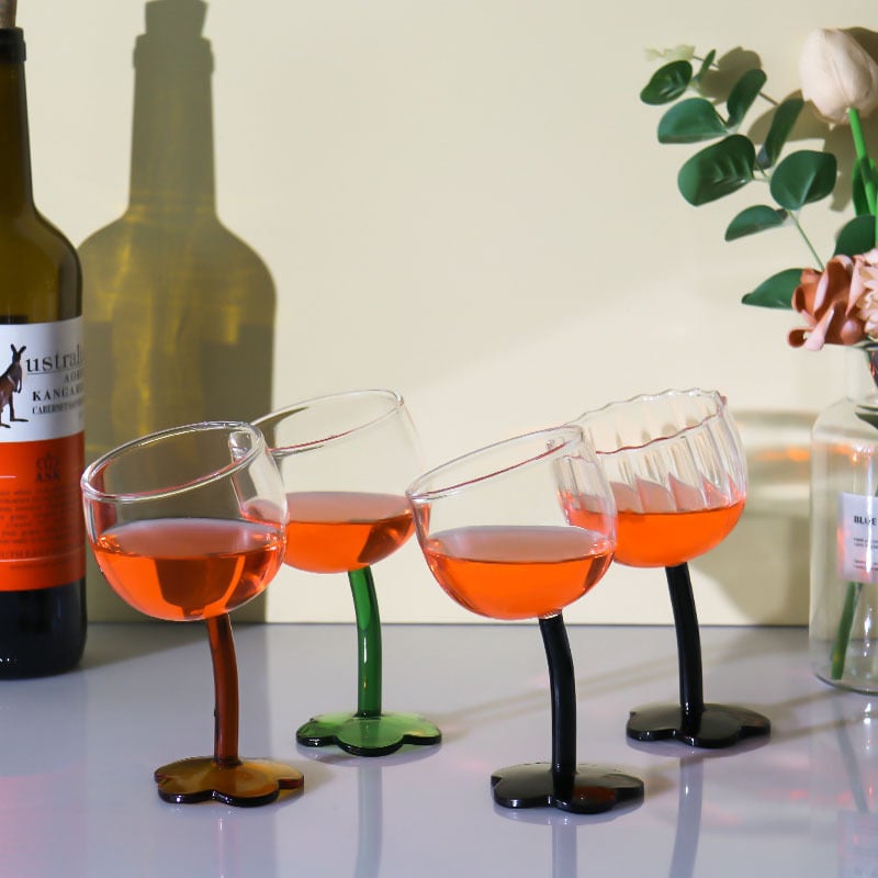 Goblet cu motiv floral, stil vintage, sticlă neagră transparentă cu dungi verticale, pahar pentru șampanie și vin roșu, rezistent la temperaturi înalte