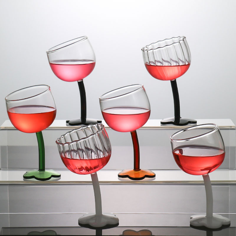 Goblet cu motiv floral, stil vintage, sticlă neagră transparentă cu dungi verticale, pahar pentru șampanie și vin roșu, rezistent la temperaturi înalte