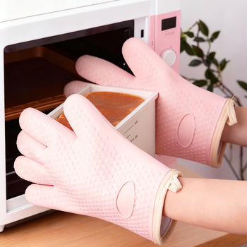 Mănuși din silicon rezistente la temperatură, design cu cinci degete, pentru cuptor, coacere, bucătărie, cuptor cu microunde și grătar