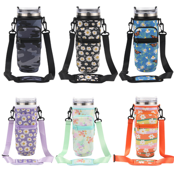 Set de pahare izolate de 40 oz, husă neopren cu imprimeu vaci, mâner pentru pahar și geantă pentru pahar