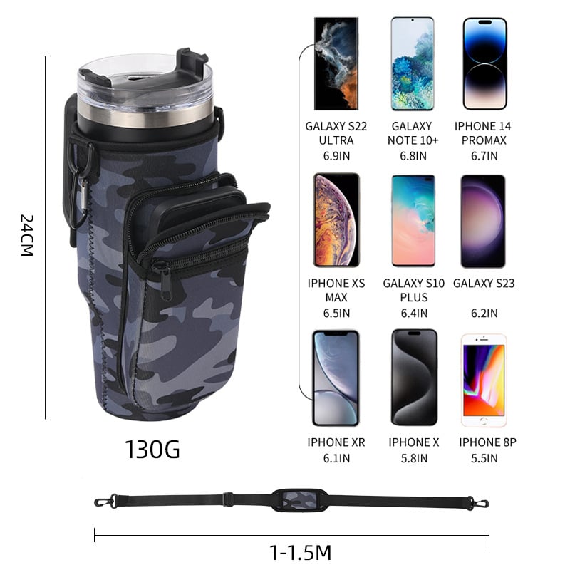 Set de pahare izolate de 40 oz, husă neopren cu imprimeu vaci, mâner pentru pahar și geantă pentru pahar