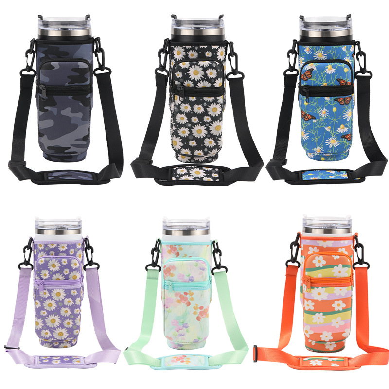 Set de pahare izolate de 40 oz, husă neopren cu imprimeu vaci, mâner pentru pahar și geantă pentru pahar