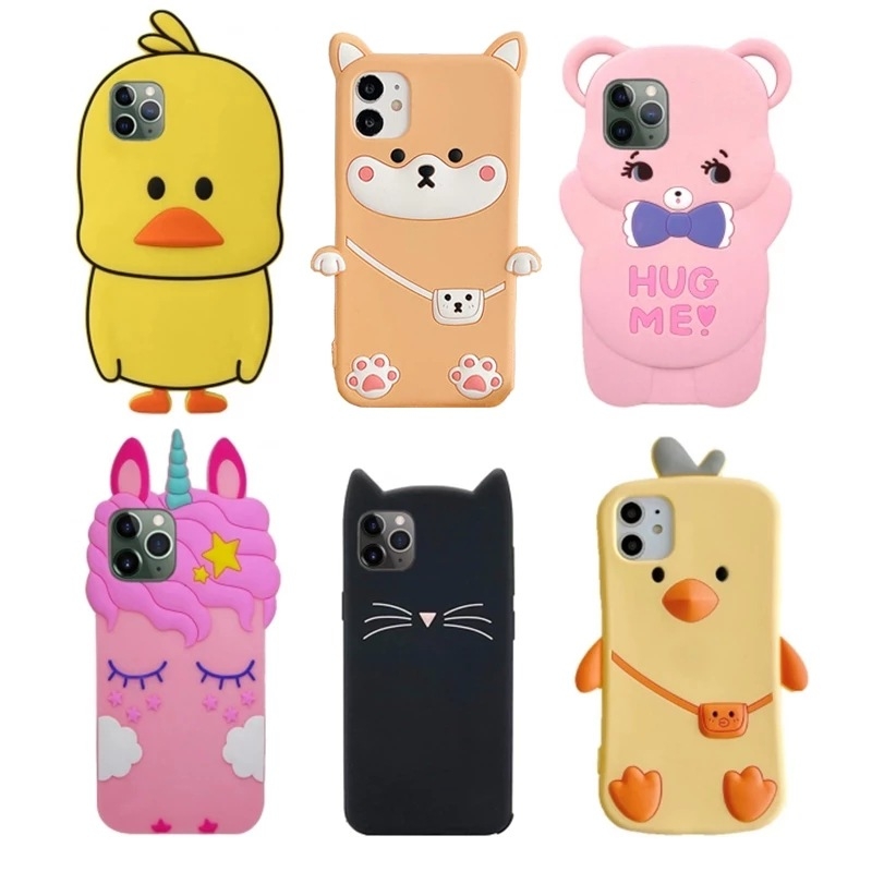 Silikonska futrola za iPhone 11 Pro Max s 3D crtić dizajnom medvjeda, motivi medvjeda, patka i Shiba Inu – zaštita od padova