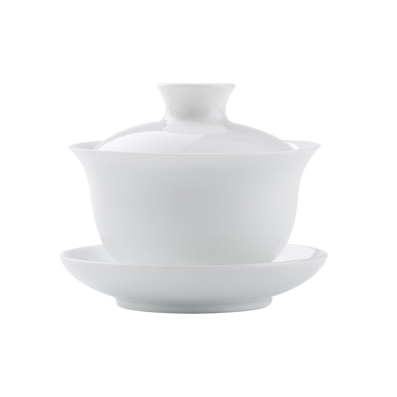 Gaiwan din porțelan alb Jingdezhen cu capac, bol de ceai mare, set ceramic pentru ceai, design minimalist