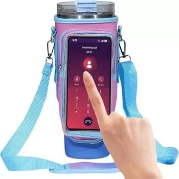Carcasă transparentă de 40oz cu ecran tactil pentru pahar, material neopren, husă portabilă reglabilă pentru sticlă cu buzunar de depozitare, în stoc