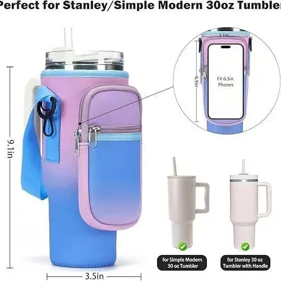 Carcasă transparentă de 40oz cu ecran tactil pentru pahar, material neopren, husă portabilă reglabilă pentru sticlă cu buzunar de depozitare, în stoc