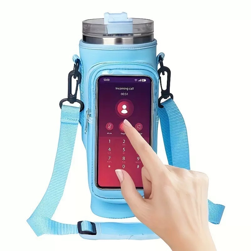 Carcasă transparentă de 40oz cu ecran tactil pentru pahar, material neopren, husă portabilă reglabilă pentru sticlă cu buzunar de depozitare, în stoc