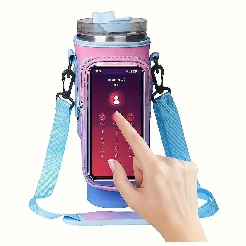 Carcasă transparentă de 40oz cu ecran tactil pentru pahar, material neopren, husă portabilă reglabilă pentru sticlă cu buzunar de depozitare, în stoc