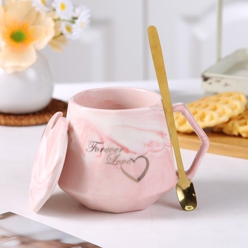 Ceașcă ceramică creativă cu capac și lingură, pentru cuplu, cadou de eveniment cu logo imprimat