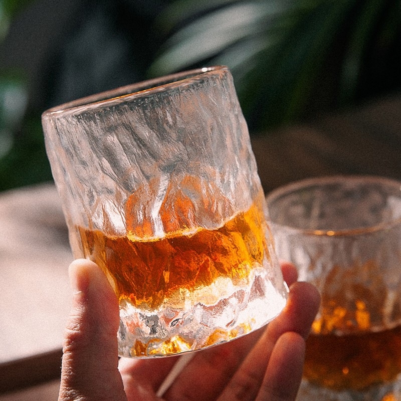 Pahar din sticlă în stil japonez Glacier – sticlă îngroșată, pentru whiskey, apă sau cafea, fără mâner