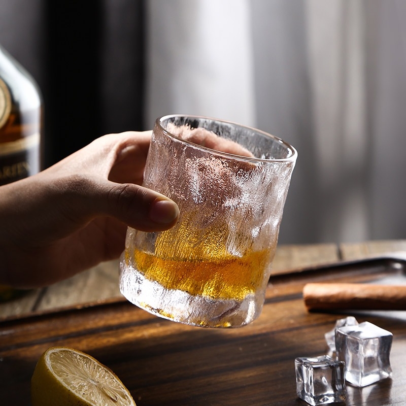 Pahar din sticlă în stil japonez Glacier – sticlă îngroșată, pentru whiskey, apă sau cafea, fără mâner