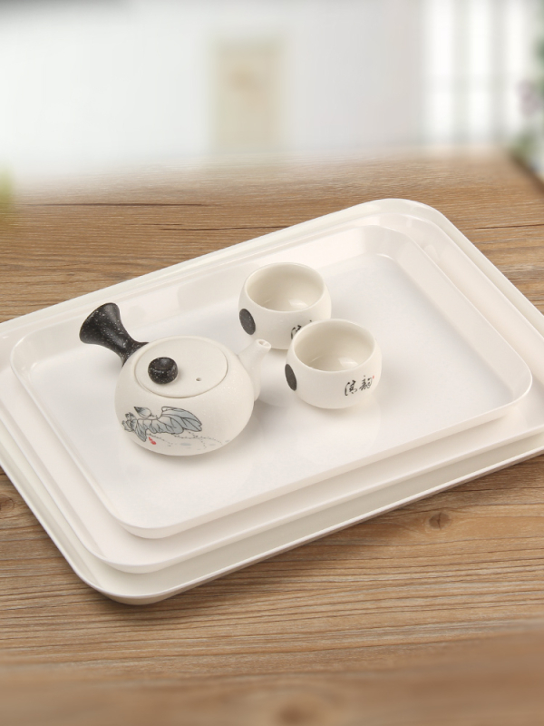 Tavă de ceai din melamină, dreptunghiulară, din plastic, stil european, albă, pentru uz casnic sau comercial