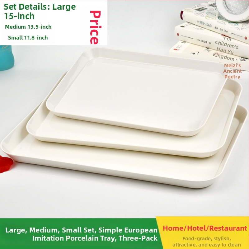 Tavă de ceai din melamină, dreptunghiulară, din plastic, stil european, albă, pentru uz casnic sau comercial