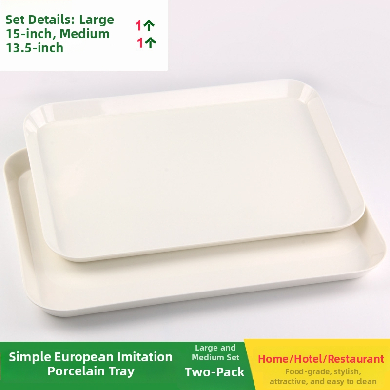 Tavă de ceai din melamină, dreptunghiulară, din plastic, stil european, albă, pentru uz casnic sau comercial