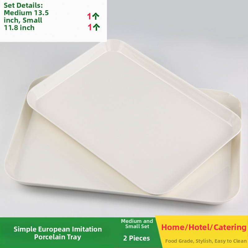 Tavă de ceai din melamină, dreptunghiulară, din plastic, stil european, albă, pentru uz casnic sau comercial