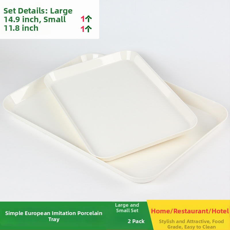 Tavă de ceai din melamină, dreptunghiulară, din plastic, stil european, albă, pentru uz casnic sau comercial