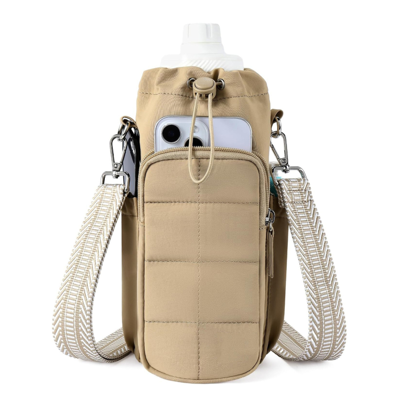 Geantă pentru sticlă de apă și cană, multifuncțională, geantă crossbody ușoară pentru exterior cu buzunar pentru telefon