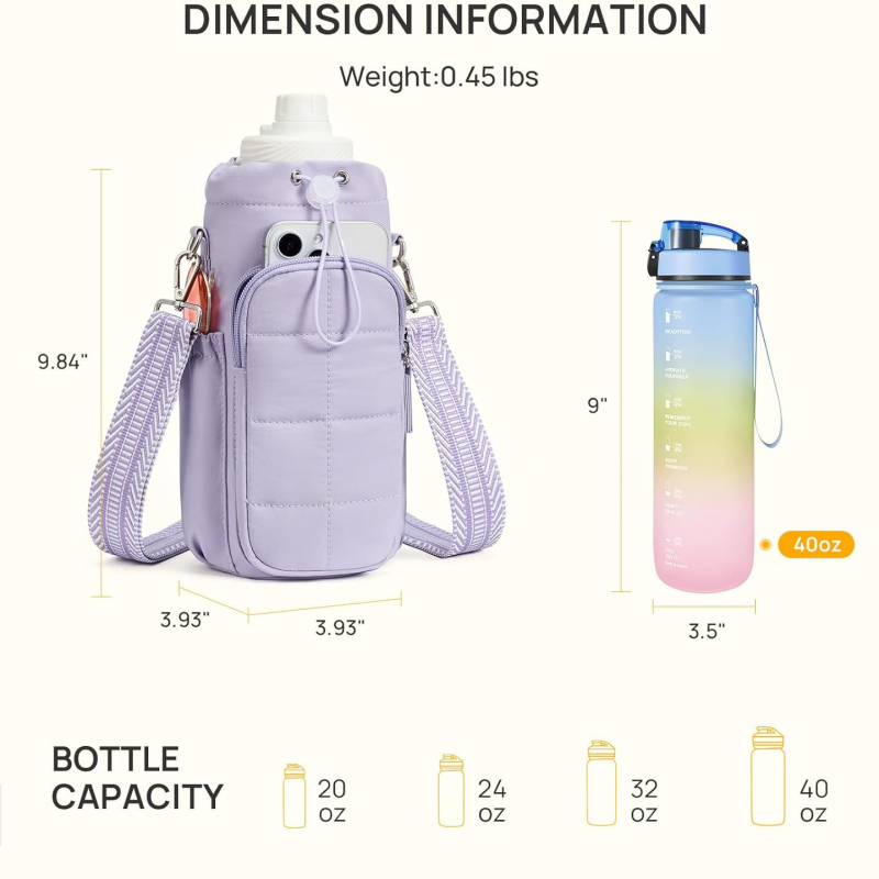 Geantă pentru sticlă de apă și cană, multifuncțională, geantă crossbody ușoară pentru exterior cu buzunar pentru telefon