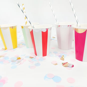 Cupe de hârtie de unică folosință, cu dungi verticale aurii, 270 ml, pentru băuturi reci, cafea, sucuri, petreceri
