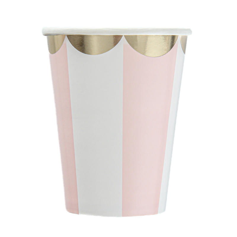 Cupe de hârtie de unică folosință, cu dungi verticale aurii, 270 ml, pentru băuturi reci, cafea, sucuri, petreceri