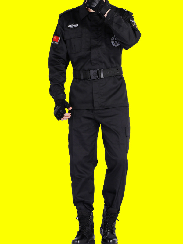 Muški crni komplet sigurnosne uniforme za proljeće, jesen i zimu – dugi rukav, radno/izviđačko odijelo