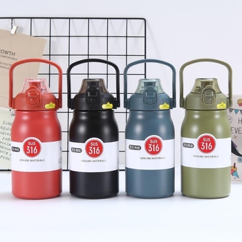 Sticlă sport minimalistă, cu capacitate mare, din oțel inoxidabil 316, izolație termică, mâner, portabil pentru activități în aer liber