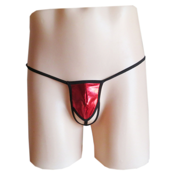 Férfiaknak szóló szexi tangás alsónemű, patent bőr-hatású, alacsony derekú, spandex keverék