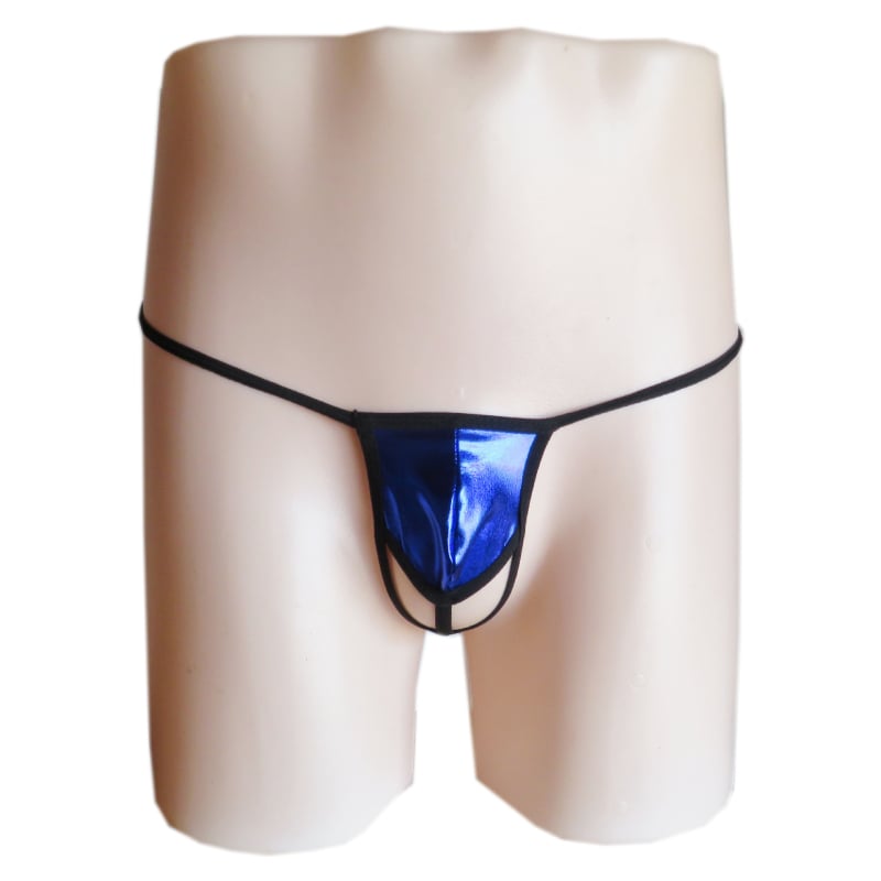Férfiaknak szóló szexi tangás alsónemű, patent bőr-hatású, alacsony derekú, spandex keverék