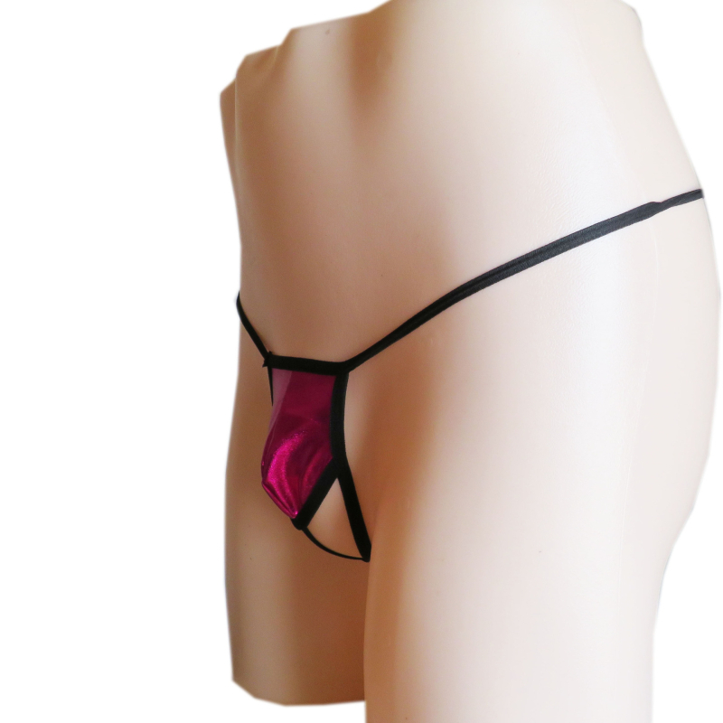 Férfiaknak szóló szexi tangás alsónemű, patent bőr-hatású, alacsony derekú, spandex keverék