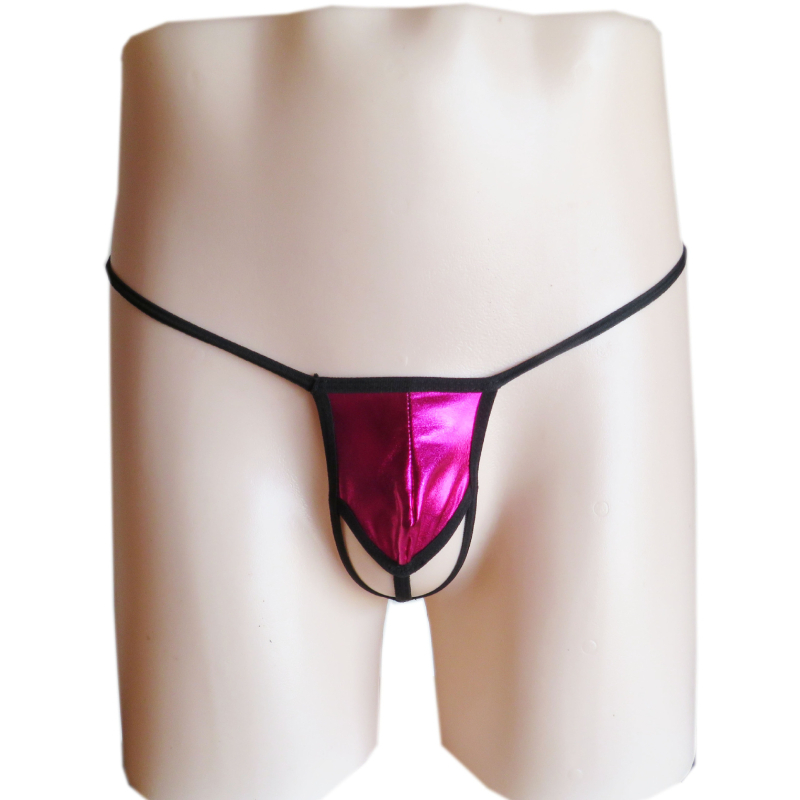 Férfiaknak szóló szexi tangás alsónemű, patent bőr-hatású, alacsony derekú, spandex keverék