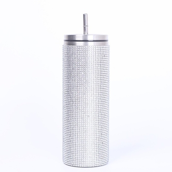 Pahar din oțel inoxidabil de 20 oz cu pai, încrustări cu diamant, izolat, portabil pentru mașină, corp drept, izolație îngroșată