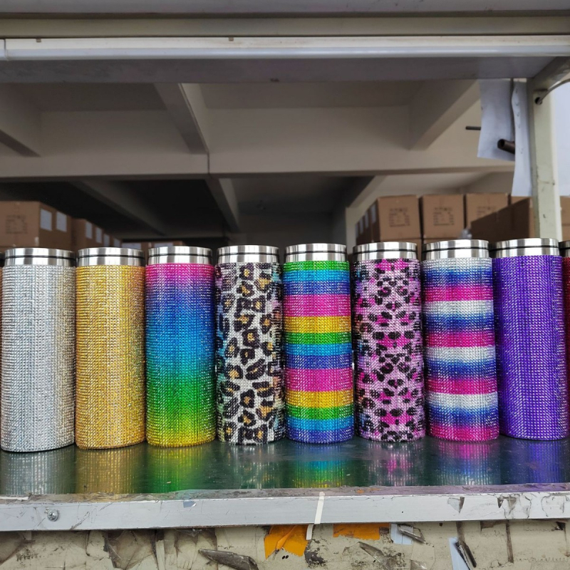 Pahar din oțel inoxidabil de 20 oz cu pai, încrustări cu diamant, izolat, portabil pentru mașină, corp drept, izolație îngroșată