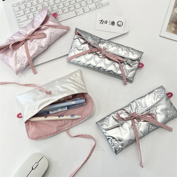 Model 5462 Etui quiltat pentru pixuri cu funda, mini-portofel – organizator școlar portabil