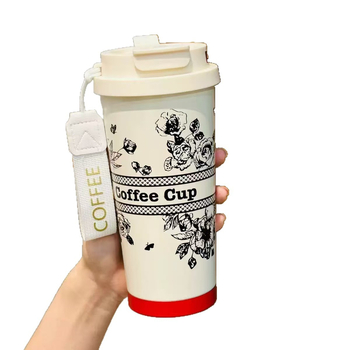 Termos din oțel inoxidabil cu bretea, pentru birou, pentru apă și cafea, diametru mare, portabil pentru mașină