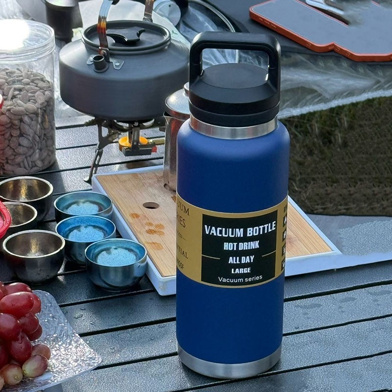 Termos de călătorie 1100 ml, cu mâner, capacitate mare, interior din oțel inoxidabil 304, exterior din 201, pentru outdoor, școală și utilizare în mașină
