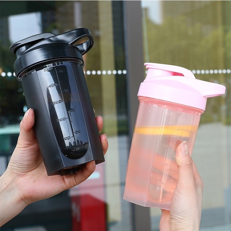 Shaker sportiv de 500 ml, cu scară de măsurare, portabil