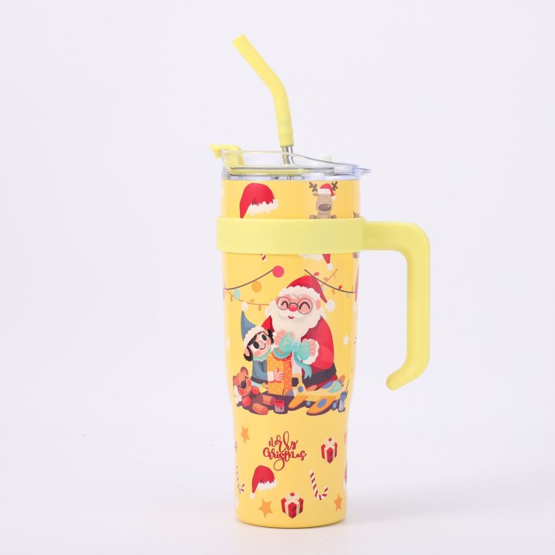 Termos din oțel inoxidabil 304, 40 oz, cu mâner, cană pentru mașină, izolație în vid, capacitate mare, menține cald și rece 6-12 ore