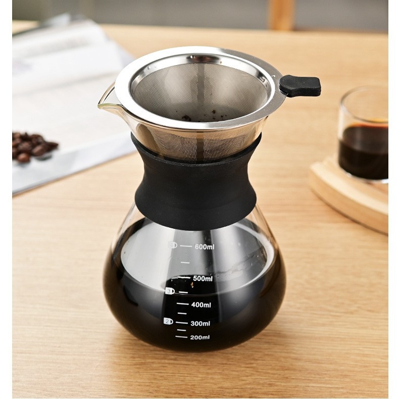 Filtru de cafea din sticlă pentru preparare manuală, cu scară și cană din sticlă pentru cold brew
