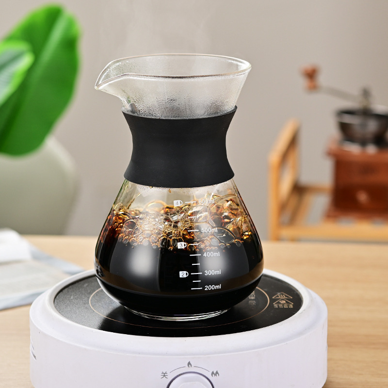 Filtru de cafea din sticlă pentru preparare manuală, cu scară și cană din sticlă pentru cold brew