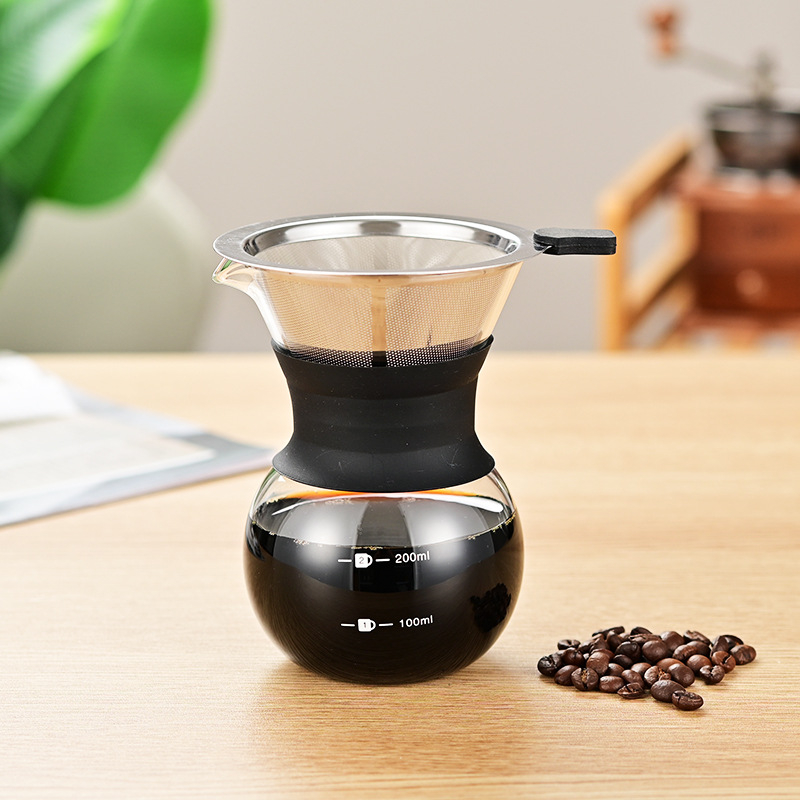 Filtru de cafea din sticlă pentru preparare manuală, cu scară și cană din sticlă pentru cold brew