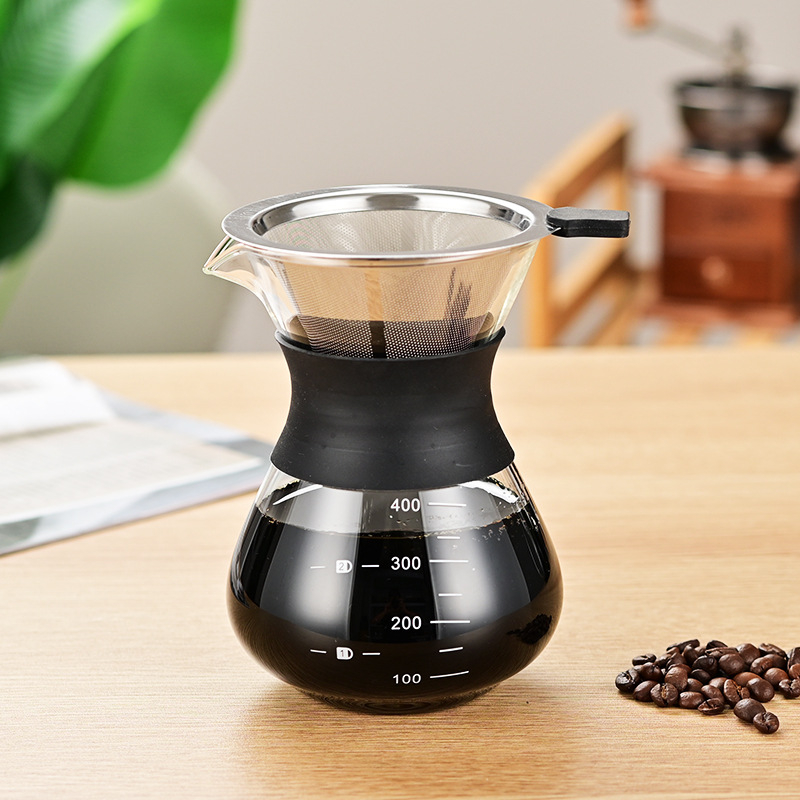 Filtru de cafea din sticlă pentru preparare manuală, cu scară și cană din sticlă pentru cold brew